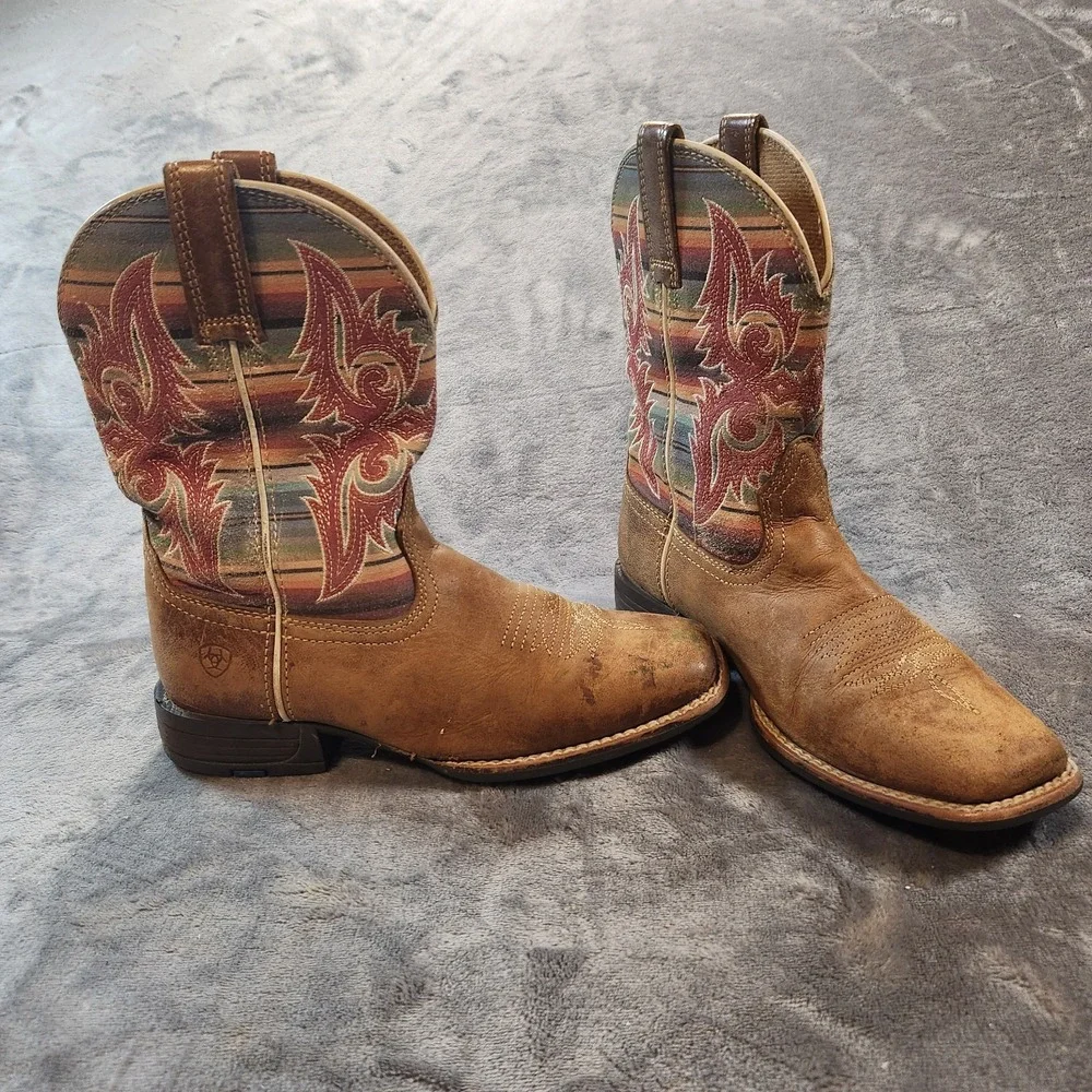 Ariat Boots Girls 2.5 Brown Leather Lonestar Square Toe Western Cowgirl